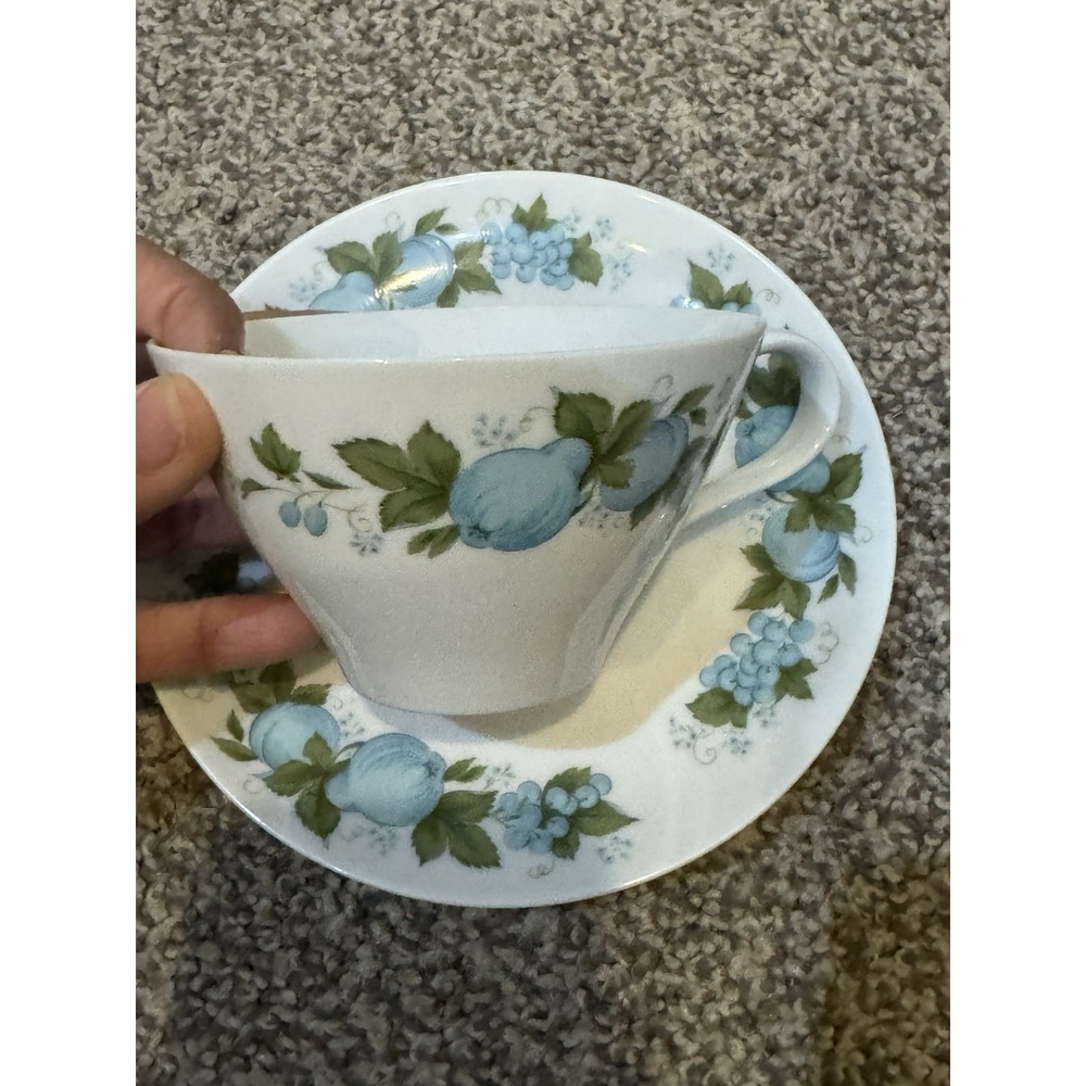 Vintage 1965‎ Noritake China Cup & Saucer Set BLUE ORCHARD White with Blue Fruit